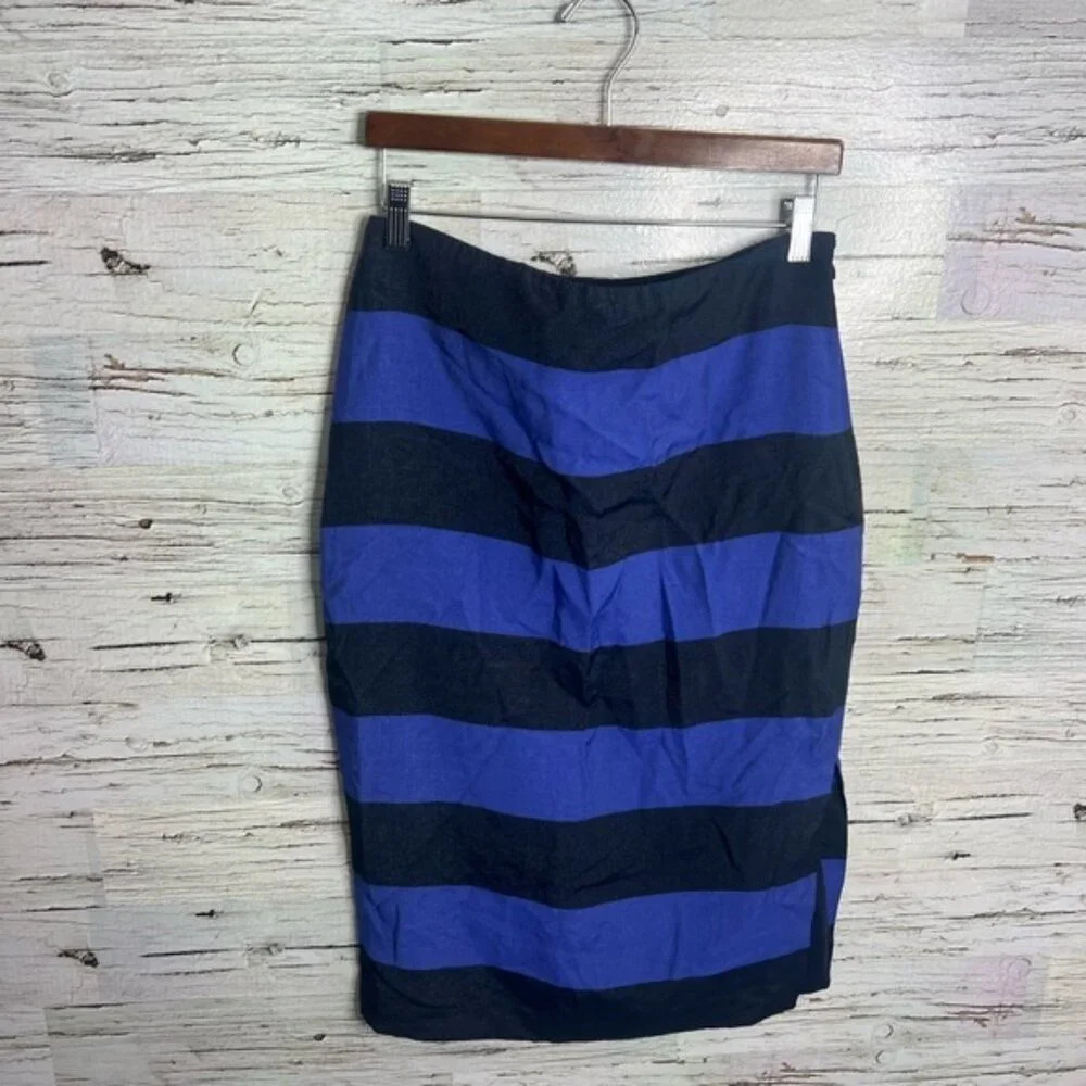 Banana republic blue striped midi skirt  slit size 6